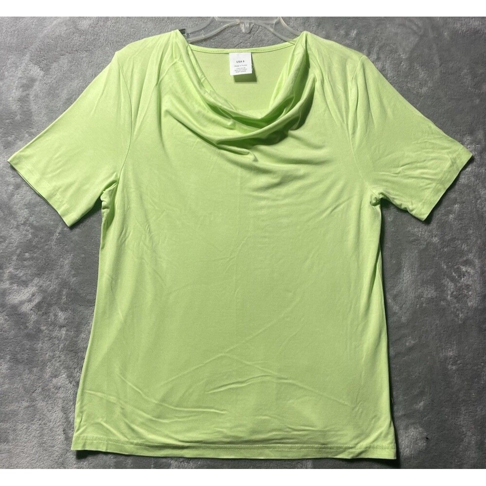 Lime Green Cowl Neck Blouse Women’s Size 6 Short Sleeves